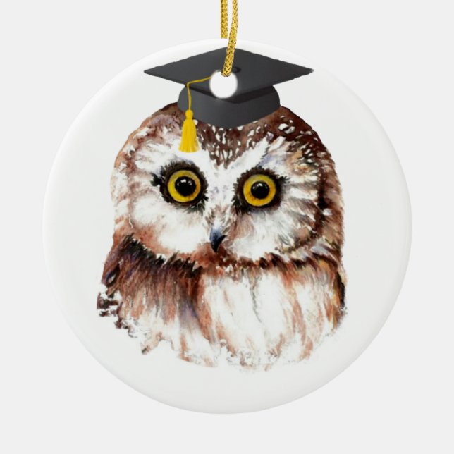 Décoration En Céramique Année personnalisée Diplôme Fun Wise Owl (Devant)