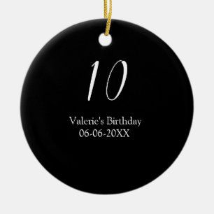 Décoration En Céramique anniversaire 10 ans blanc noir nom date calligraph