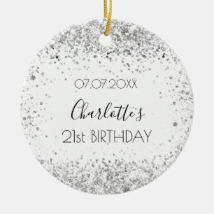 Décoration En Céramique Anniversaire blanc argent parties scintillant amis