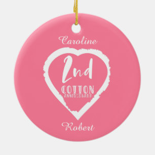 Décoration En Céramique Anniversaire du Mariage du 2e Coton du Coeur rose