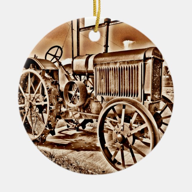 Décoration En Céramique Antique Tracteur Équipement Agricole Classic Sepia (Devant)