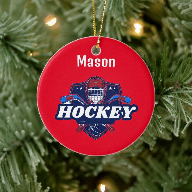 Décoration En Céramique Appareil de hockey - Personnalisé -Ajouter le nom  (Arbre)