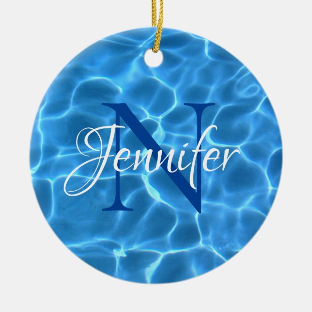 Décoration En Céramique Aqua Blue Piscine Photo Monogramme (Devant)