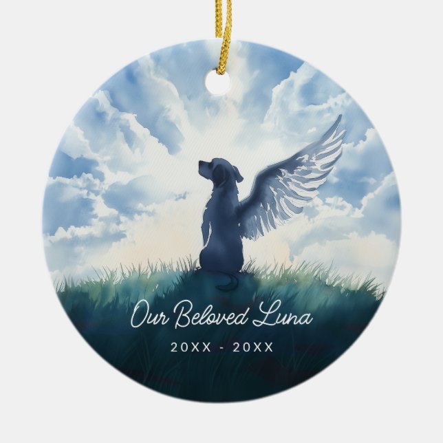 Décoration En Céramique Aquarelle Angel Chien Condolence Sympathie (Devant)