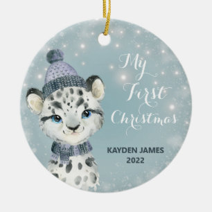 Décoration En Céramique Aquarelle Arctic Leopard Baby 1er Noël