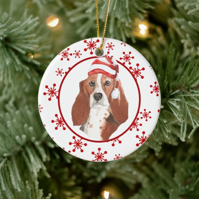 Décoration En Céramique Aquarelle Basset Hound Santa Hat Snowflake (Arbre)