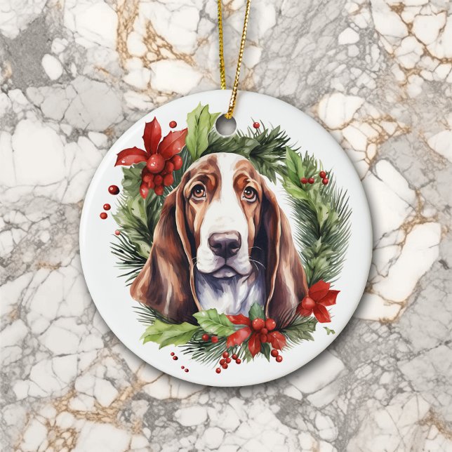 Décoration En Céramique Aquarelle Basset Hound Wire Noël (Créateur téléchargé)