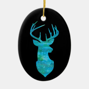 Décoration En Céramique Aquarelle bleue Cerf Silhouette
