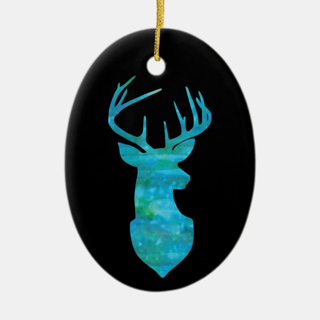 Décoration En Céramique Aquarelle bleue Cerf Silhouette (Devant)