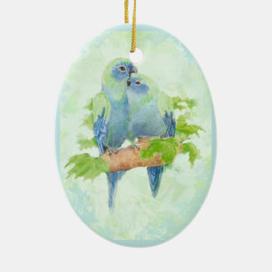 Décoration En Céramique Aquarelle bleue et verte Oiseaux de perroquets tro