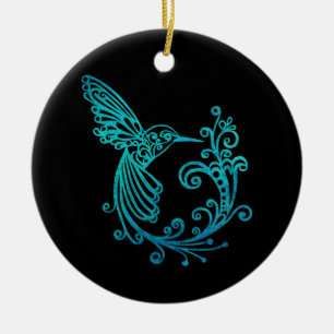 Décoration En Céramique Aquarelle bleue Stylisée Colibri
