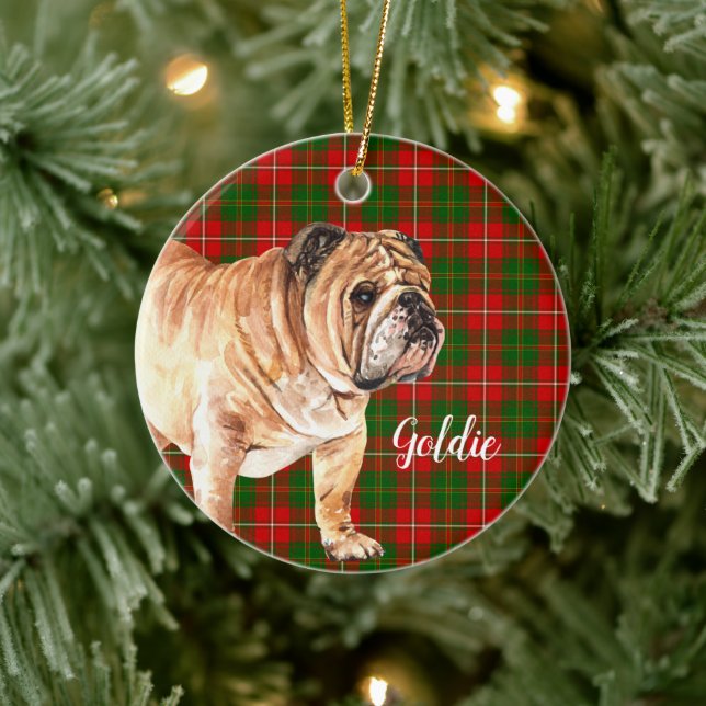 Décoration En Céramique Aquarelle Bulldog personnalisée (Arbre)