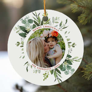 Décoration En Céramique Aquarelle Cadre botanique vert 2 Photo Noël