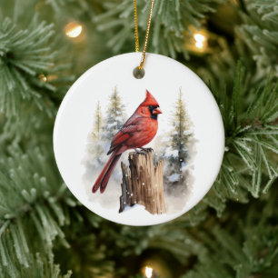 Décoration En Céramique Aquarelle Cardinal Red Bird Customisée Noël