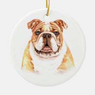 Décoration En Céramique Aquarelle Chien Français Chien de taureau Noël