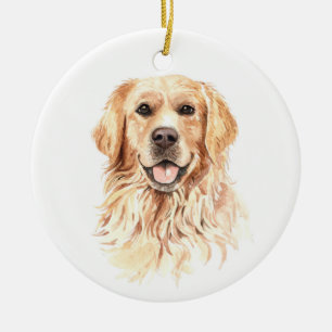 Décoration En Céramique Aquarelle Chien Golden Retrier Noël
