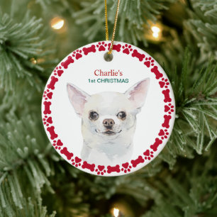 Décoration En Céramique Aquarelle Chihuahua Noël personnalisé