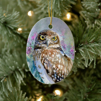Décoration En Céramique Aquarelle Chouette bractée Athene cunicularia