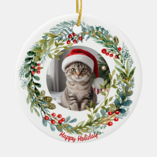 Décoration En Céramique Aquarelle Christmas Wreath Cute Kitty