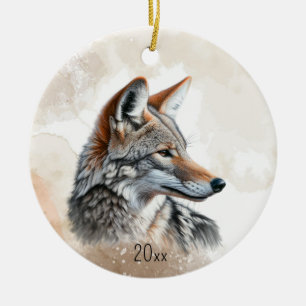 Décoration En Céramique Aquarelle Coyote Pays Cottagecore Russe Imprimer