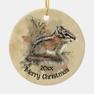 Décoration En Céramique Aquarelle Cute Little Chipmunk Animal Wildlife