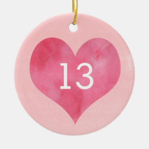 Décoration En Céramique Aquarelle de coeur rose 13e    anniversaireOrna en