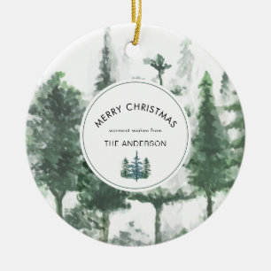 Décoration En Céramique Aquarelle de Noël minimaliste Photo forêt chic