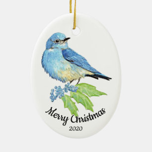 Décoration En Céramique Aquarelle de Noël personnalisée Bluebird Bird