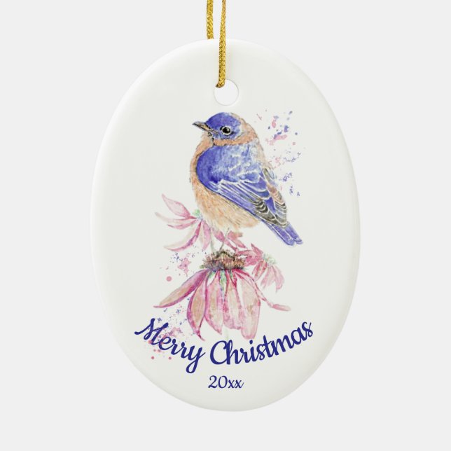 Décoration En Céramique Aquarelle de Noël personnalisée Bluebird Bird (Dos)