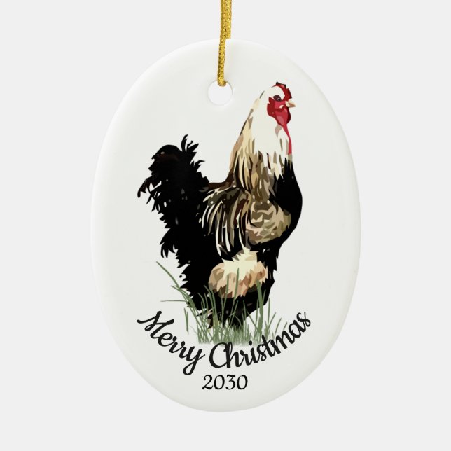 Décoration En Céramique Aquarelle de Noël personnalisée Chicken Bird (Devant)