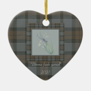 Décoration En Céramique Aquarelle Dragonfly Fraser Clan Tartan gris bleu