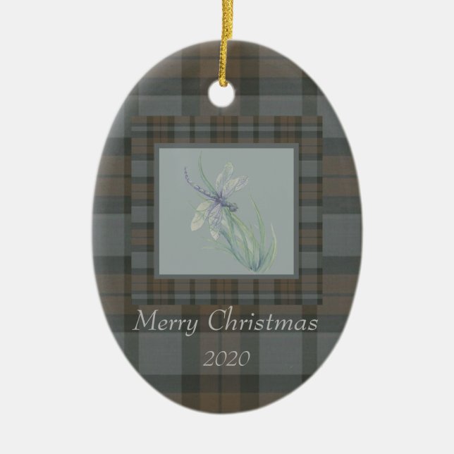 Décoration En Céramique Aquarelle dragonfly Fraser Clan Tartan Noël (Devant)
