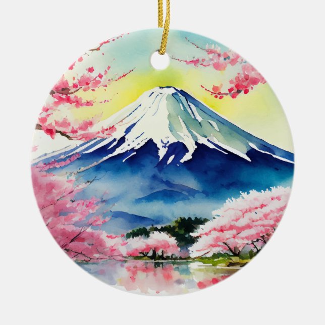 Décoration En Céramique Aquarelle du Mont Fuji Japon (Devant)