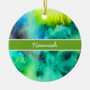 Décoration En Céramique Aquarelle en marbre bleu vert