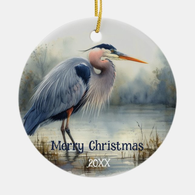 Décoration En Céramique Aquarelle Great Blue Heron Bird Nature (Devant)