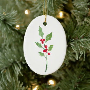 Décoration En Céramique Aquarelle Holly Sprig