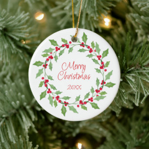 Décoration En Céramique Aquarelle Holly Wreath
