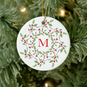 Décoration En Céramique Aquarelle Holly Wreath 2