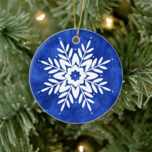 Décoration En Céramique Aquarelle Indigo Flocon de neige Abstrait