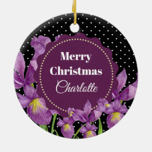 Décoration En Céramique Aquarelle Iris Violet Botanique Points de Polka