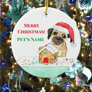 Décoration En Céramique Aquarelle Joyeux Noël Chien-taureau français