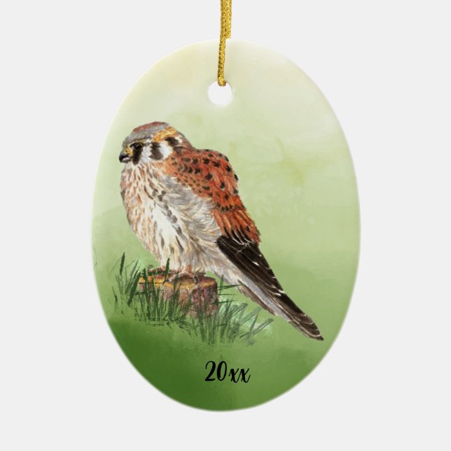 Décoration En Céramique Aquarelle Kestrel Américain, Faucon Oiseau Hawk (Devant)