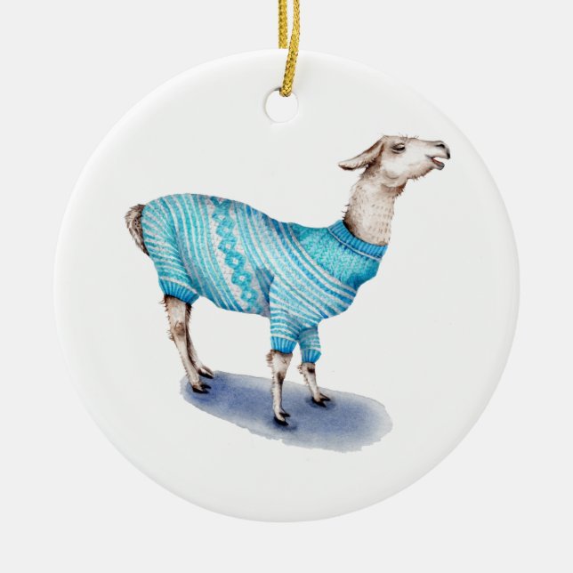 Décoration En Céramique Aquarelle Llama en bleu Sweat (Devant)