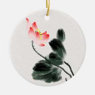 Décoration En Céramique Aquarelle Lotus Floral Chinoiserie Enk Wash Art C