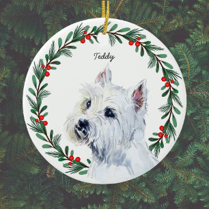 Décoration En Céramique Aquarelle Maltese Monogramme Nom Vacances Wreath