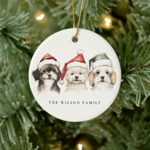 Décoration En Céramique Aquarelle mignonne fourrage de chien et Noël brill