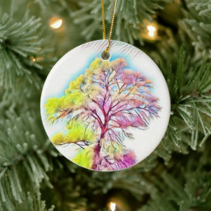 Décoration En Céramique Aquarelle moderne des arbres enneigés colorés