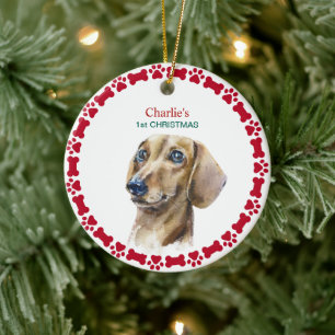 Décoration En Céramique Aquarelle Noël Dachshund Noël