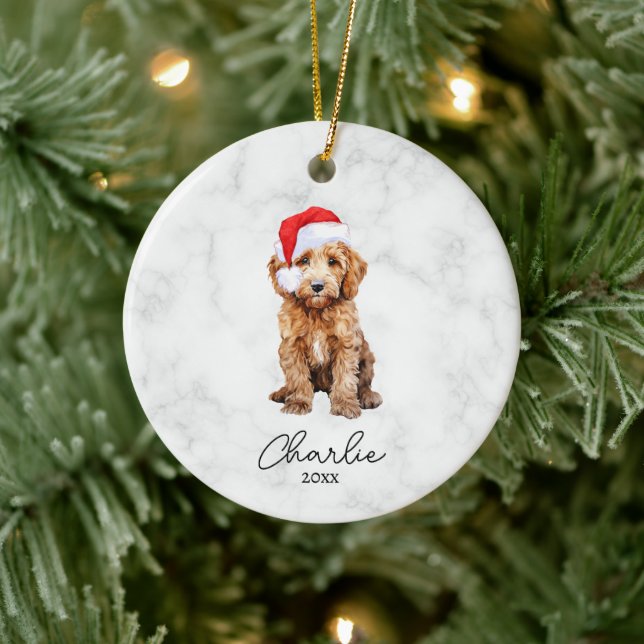 Décoration En Céramique Aquarelle Noël Fermette Goldendoodle Rouge (Arbre)