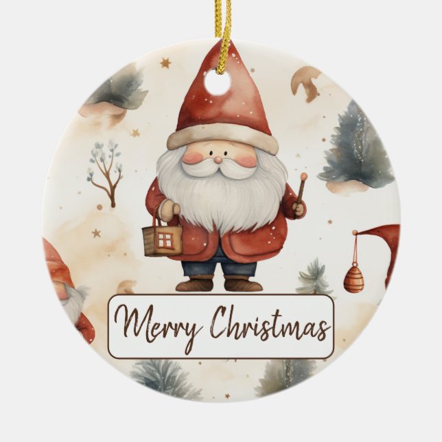 Décoration En Céramique Aquarelle Noël Père Noël 2 - (Devant)